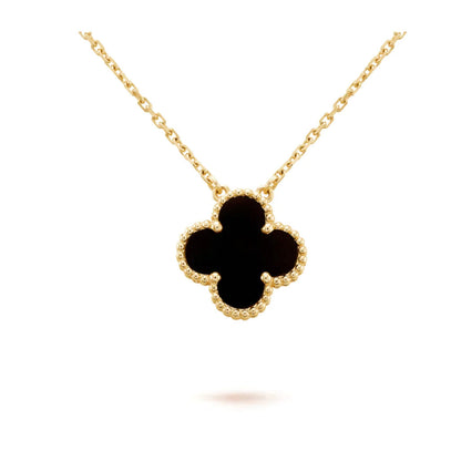 [Aurora]CLOVER 15MM BLACK ONYX SINGLE FLOWER NECKLACE