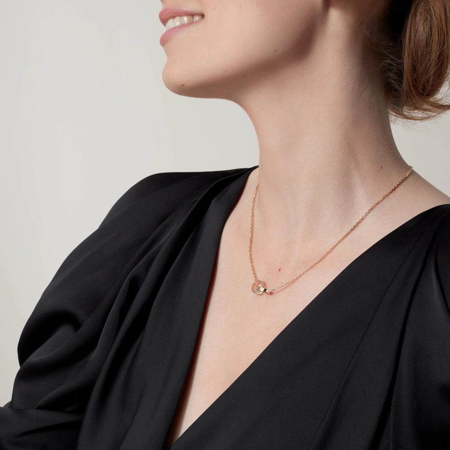 [AURORA]LOVE DOUBLE RING HALF DIAMOND NECKLACE