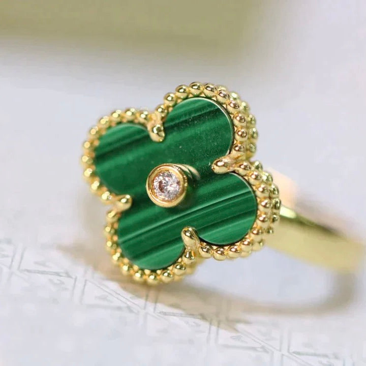 [Aurora]CLOVER MALACHITE RING GOLD DIAMOND