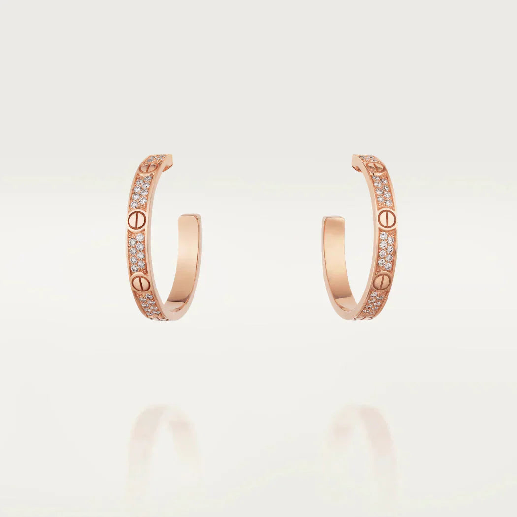 [Aurora]LOVE DIAMOND PINK GOLD HOOP EARRINGS