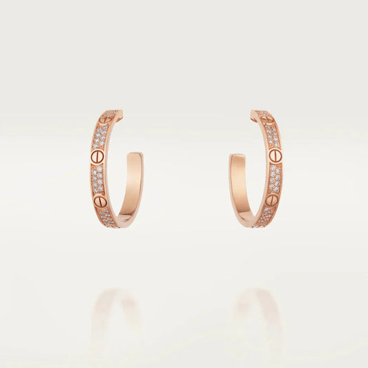 [Aurora]LOVE DIAMOND PINK GOLD HOOP EARRINGS