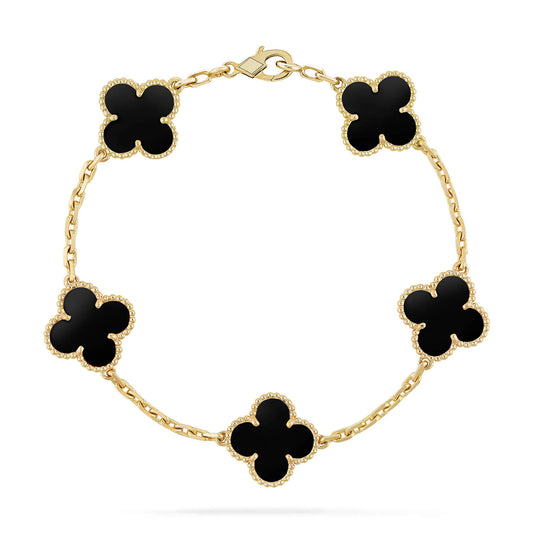 [AURORA]CLOVER  5 MOTIFS BLACK ONYX BRACELET