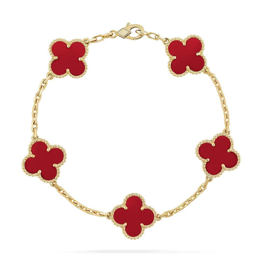 [Aurora]CLOVER 5 MOTIFS RED AGATE  BRACELET