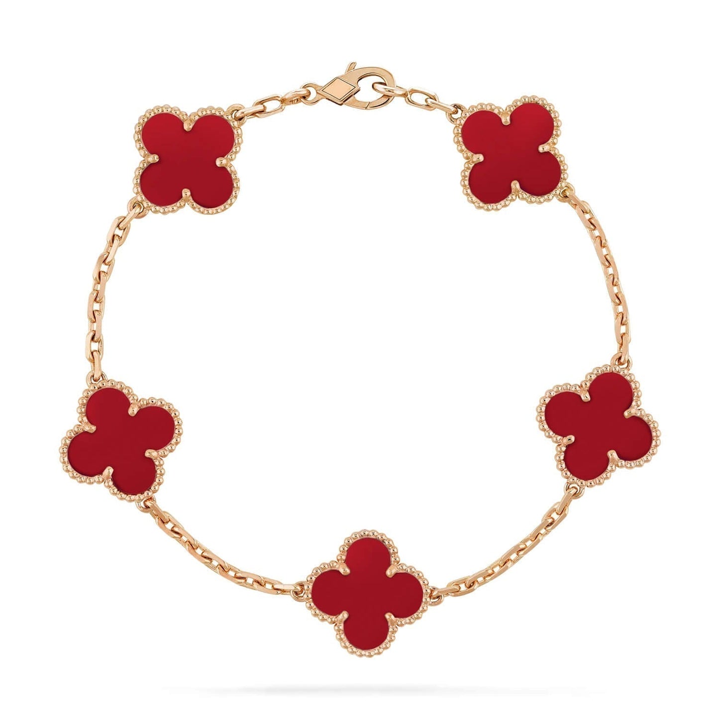 [AURORA]CLOVER 5 MOTIFS RED AGATE  BRACELET