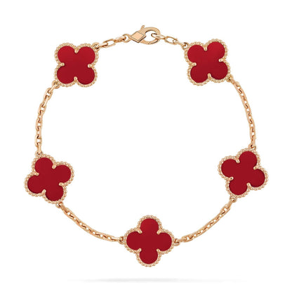 [AURORA]CLOVER 5 MOTIFS RED AGATE  BRACELET