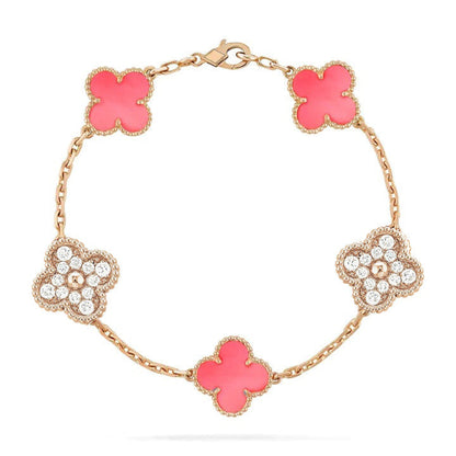 [Aurora]CLOVER 5 MOTIF DIAMOND PINK MOP PINK GOLD BRACELET