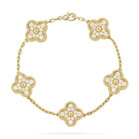 [Aurora]CLOVER 5 MOTIFS  FULL DIAMOND BRACELET