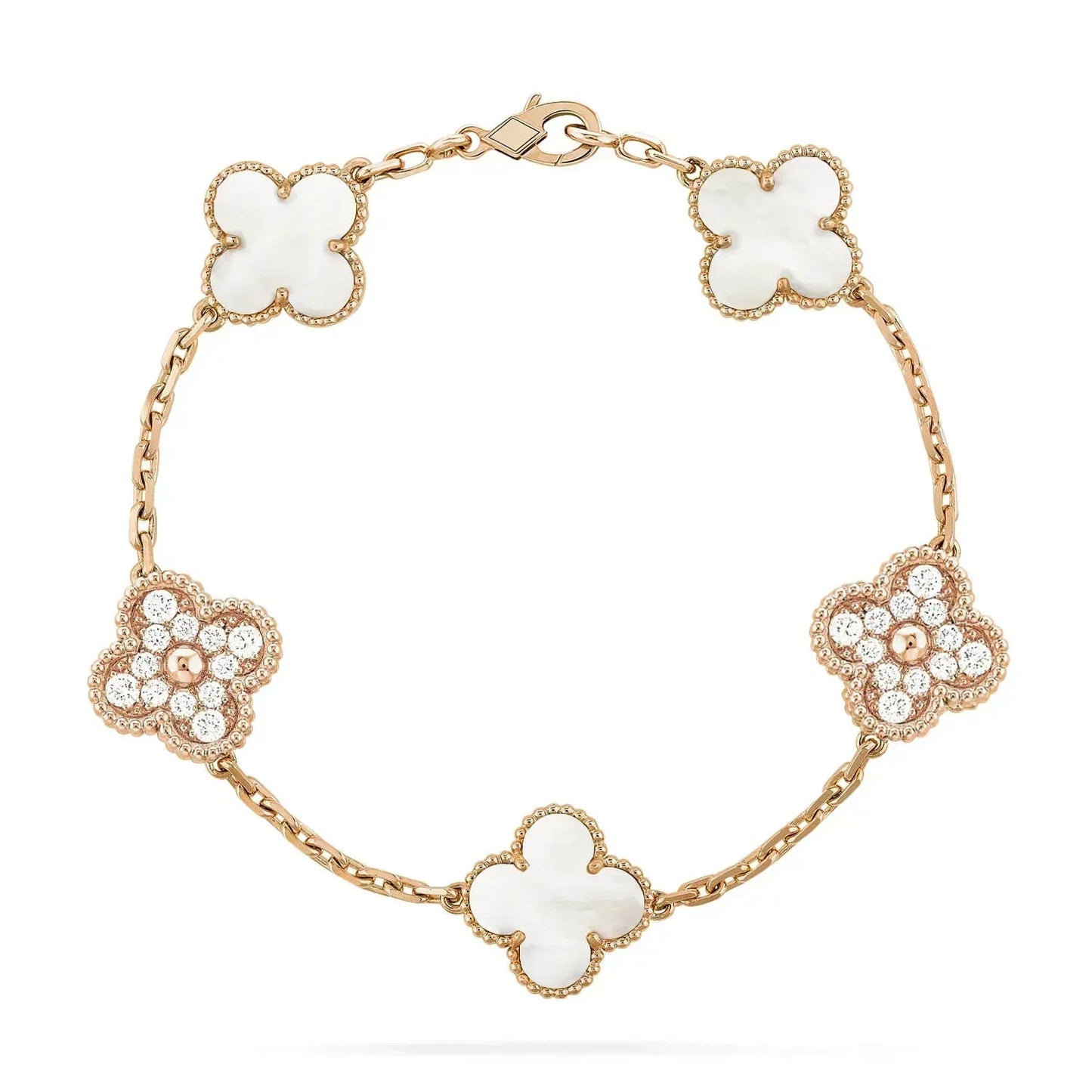 [AURORA]CLOVER BRACELET 5 MOTIF WHITE MOP DIAMOND