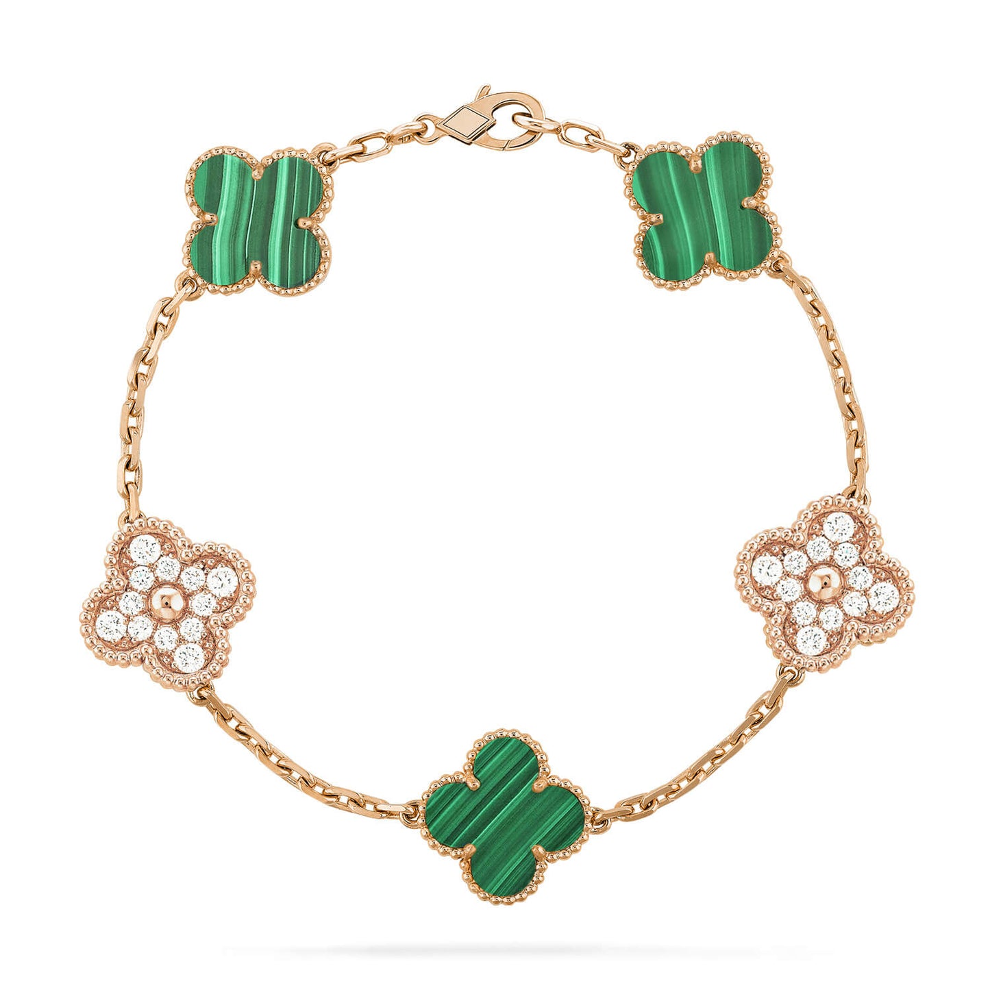 [Aurora]CLOVER  5 MOTIF MALACHITE DIAMOND BRACELET