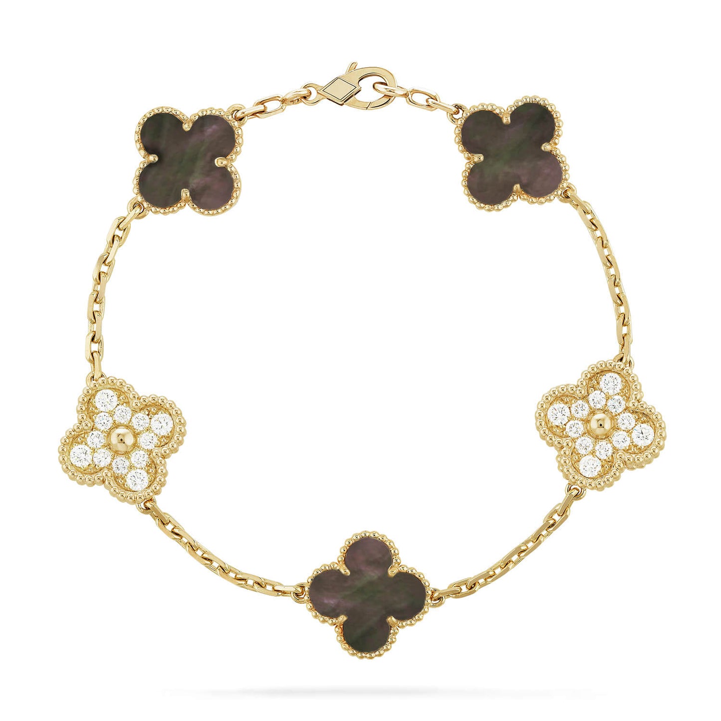 [Aurora]CLOVER 5 MOTIF GRAY MOP DIAMOND BRACELET