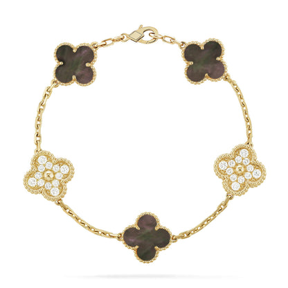 [Aurora]CLOVER 5 MOTIF GRAY MOP DIAMOND BRACELET