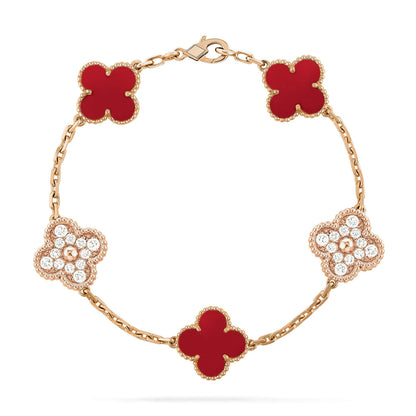 [AURORA]CLOVER 5 MOTIFS CARNELIAN DIAMOND BRACELET