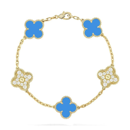 [AURORA] CLOVER 5 MOTIF BLUE AGATE BRACELET COLLECTION