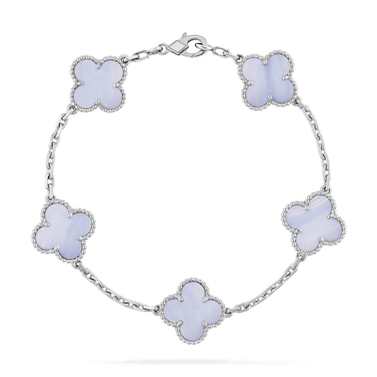 [Aurora]CLOVER  5 MOTIF PURPLE CHALCEDONY BRACELET SILVER