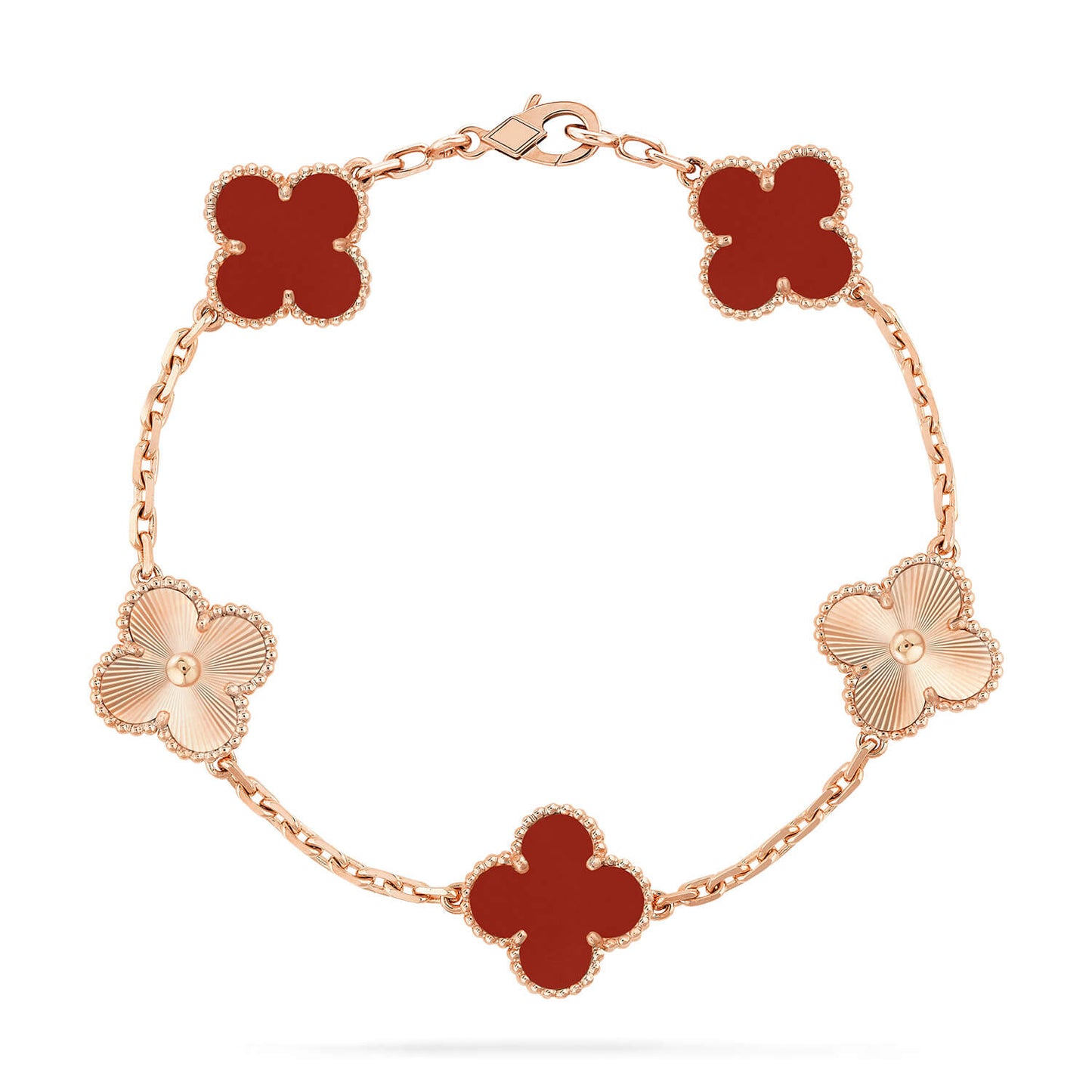 [Aurora]CLOVER  5 MOTIFS CARNELIAN GOLD BRACELET