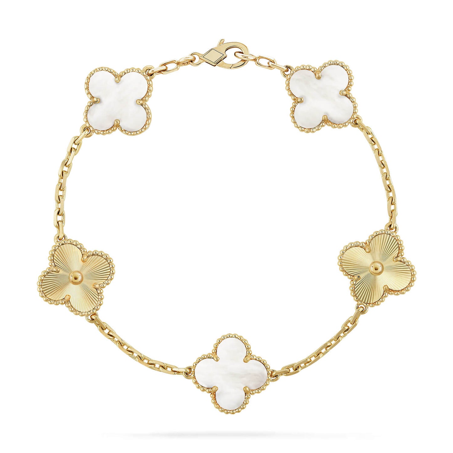 [Aurora]CLOVER 5 MOTIF WHITE MOP LASER BRACELET