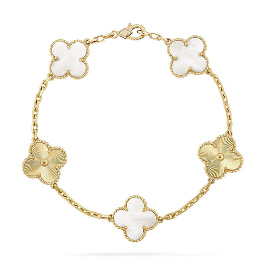 [Aurora]CLOVER 5 MOTIF WHITE MOP LASER BRACELET