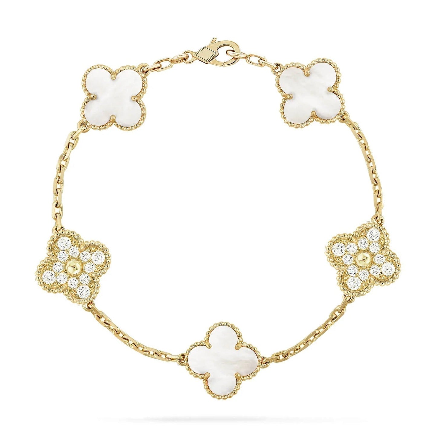 [AURORA]CLOVER BRACELET 5 MOTIF WHITE MOP DIAMOND