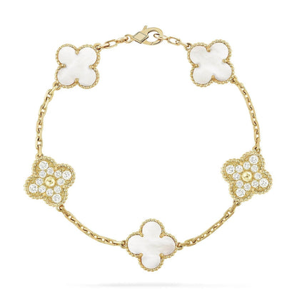 [AURORA]CLOVER BRACELET 5 MOTIF WHITE MOP DIAMOND