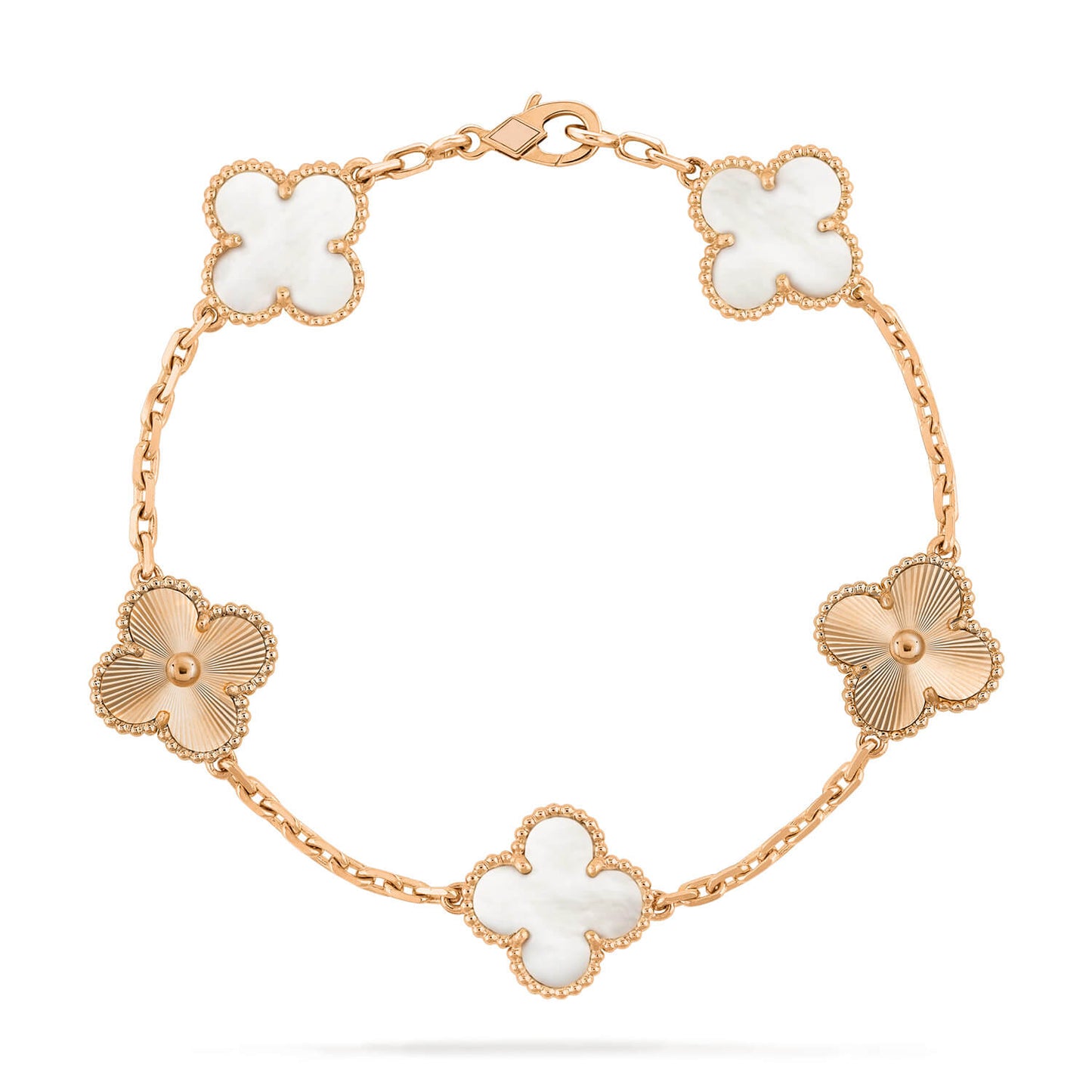 [Aurora]CLOVER 5 MOTIF WHITE MOP LASER BRACELET
