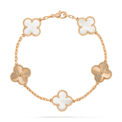 [Aurora]CLOVER 5 MOTIF WHITE MOP LASER BRACELET