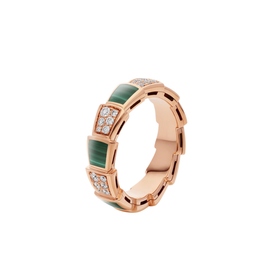 [Aurora]SERPENTI RING PINK GOLD MALACHITE DIAMOND PAVED 4MM