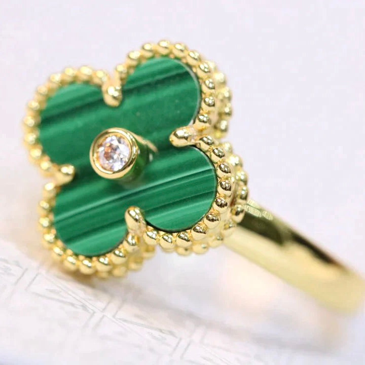 [Aurora]CLOVER MALACHITE RING GOLD DIAMOND