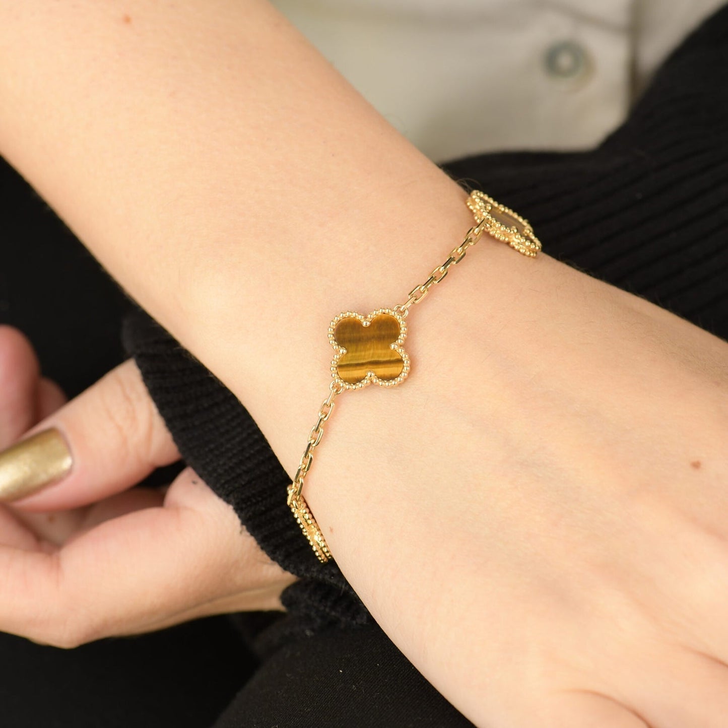 [AURORA]CLOVER  5 MOTIFS TIGER EYE BRACELET