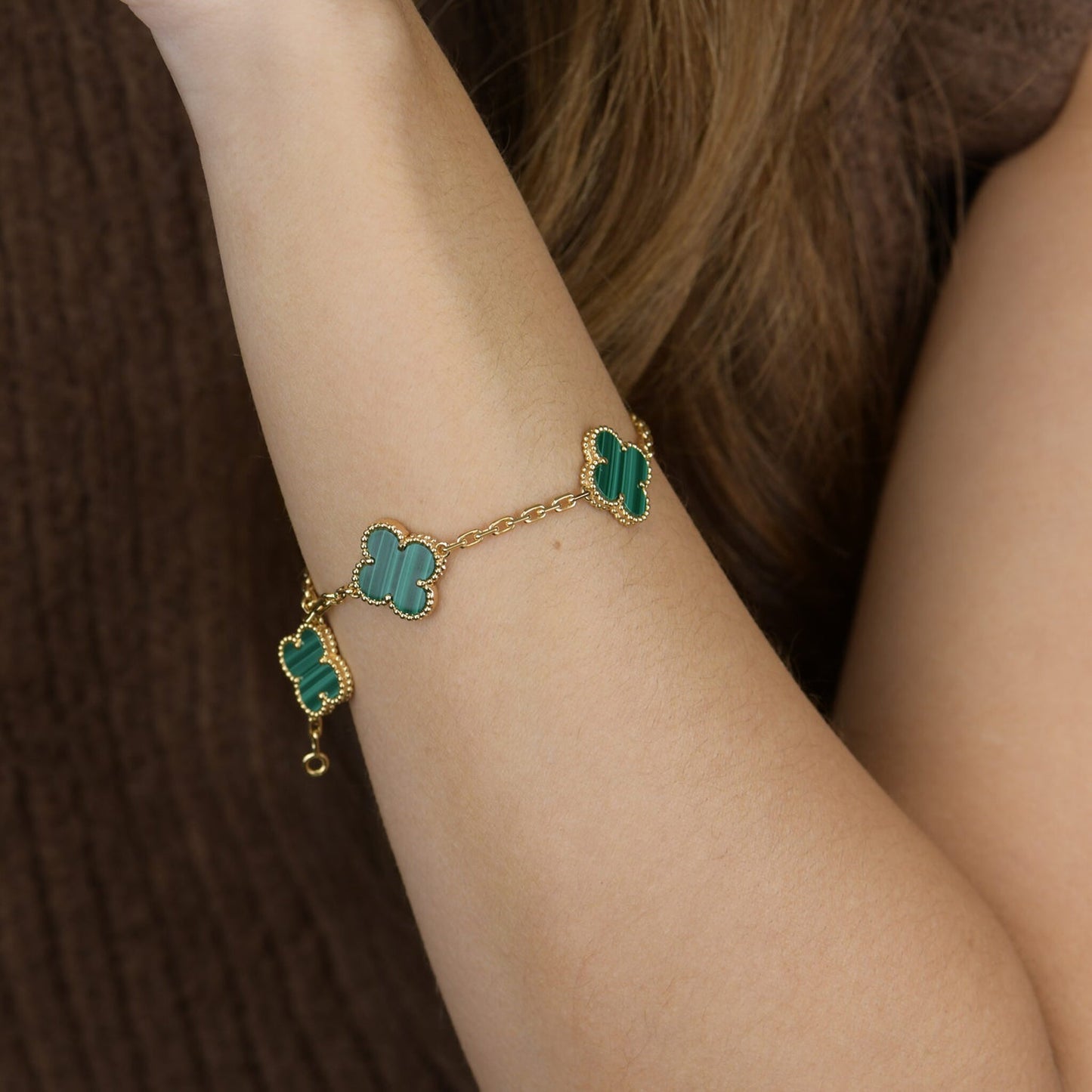 [Aurora]CLOVER 5 MOTIFS MALACHITE BRACELET