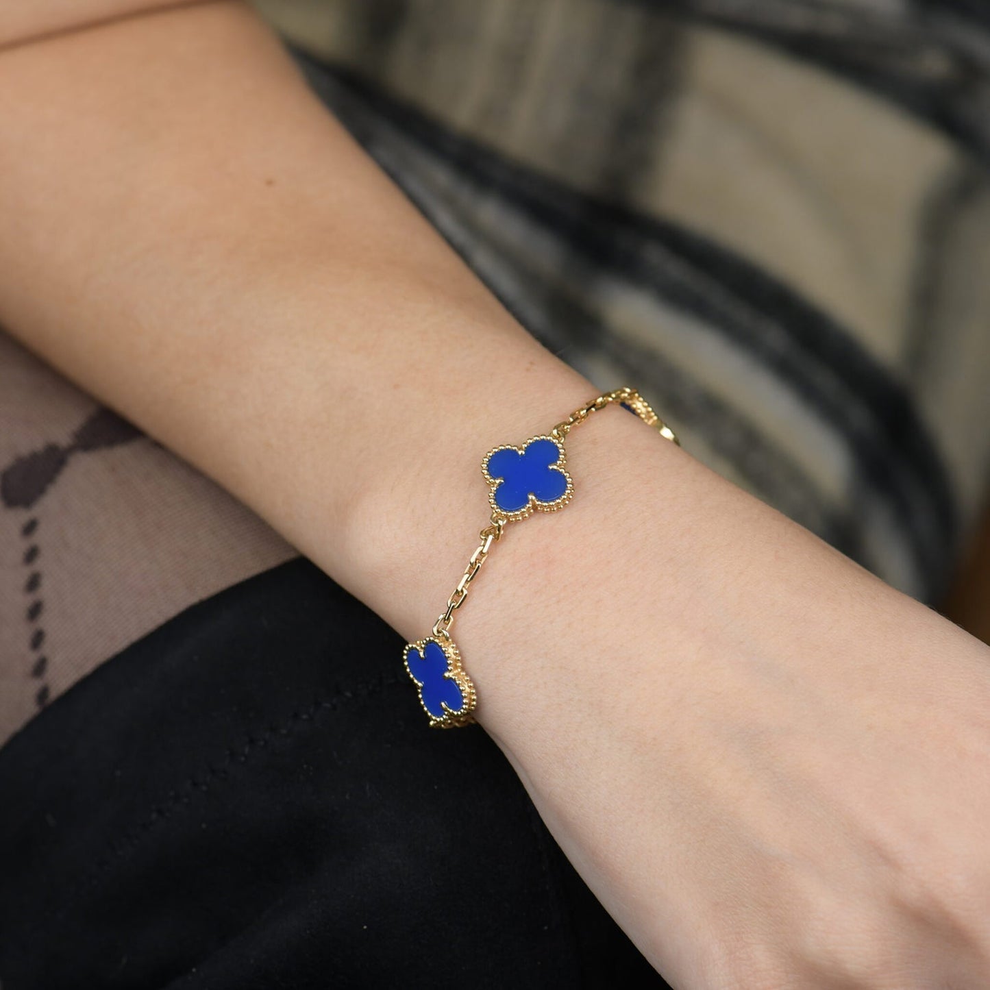 [Aurora]CLOVER 5 MOTIFS BLUE AGATE BRACELET