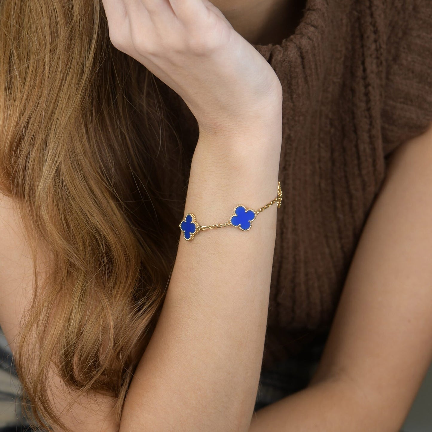 [Aurora]CLOVER 5 MOTIFS BLUE AGATE BRACELET