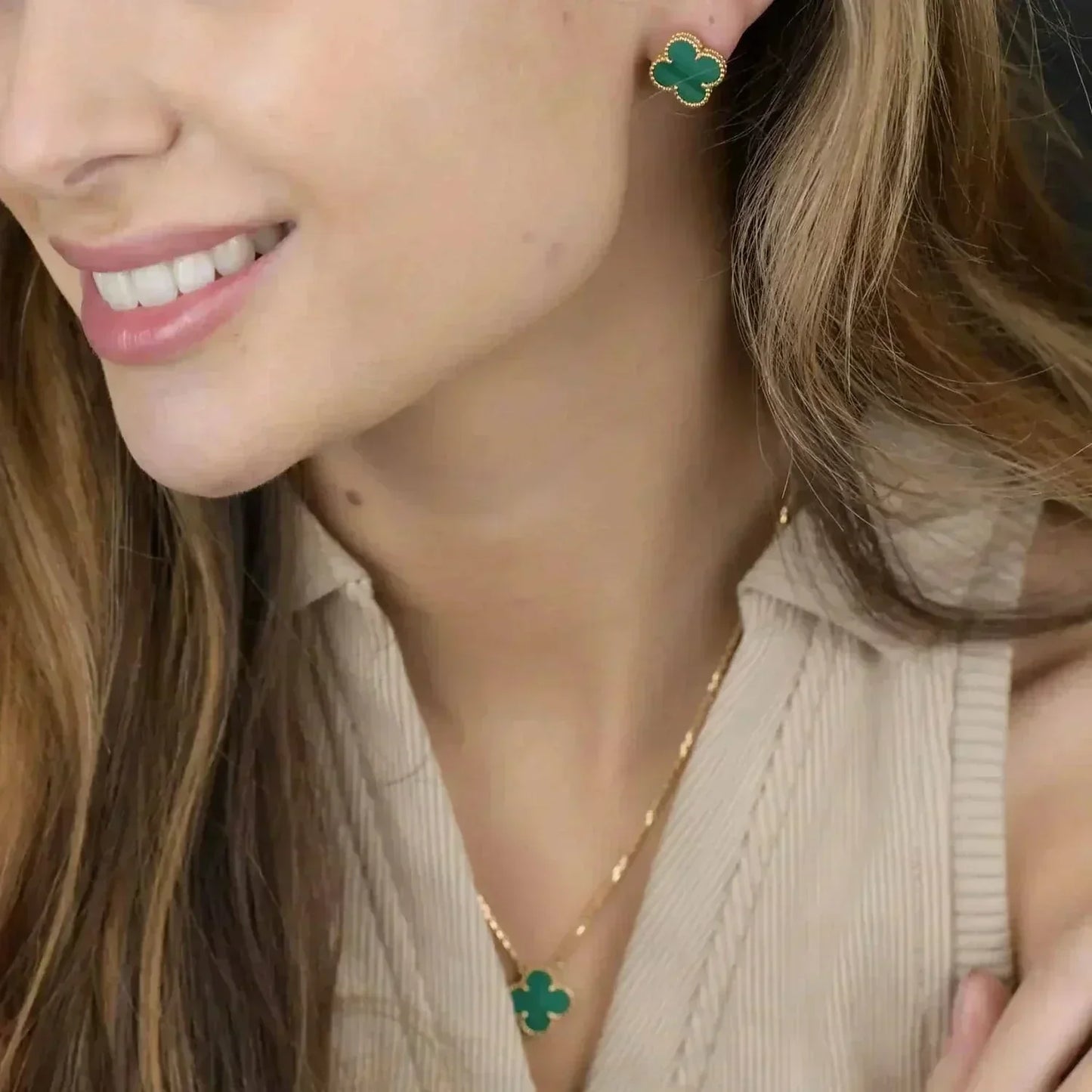 [Aurora]CLOVER MINI 9.5MM MALACHITE  EARRINGS