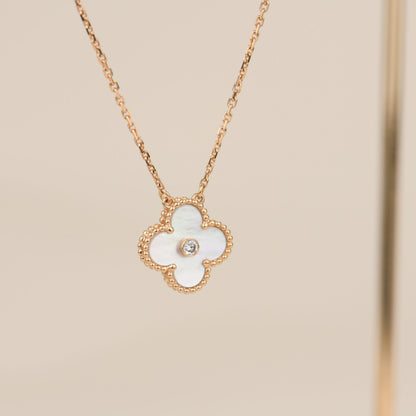 [Aurora]CLOVER 15MM DIAMOND WHITE FRITILLARIA NECKLACE