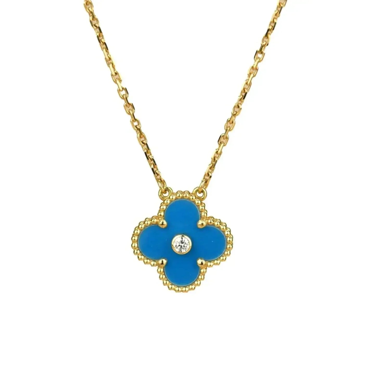 [Aurora]CLOVER 15MM DIAMOND AND BLUE AGATE NECKLACE