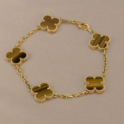 [AURORA]CLOVER  5 MOTIFS TIGER EYE BRACELET