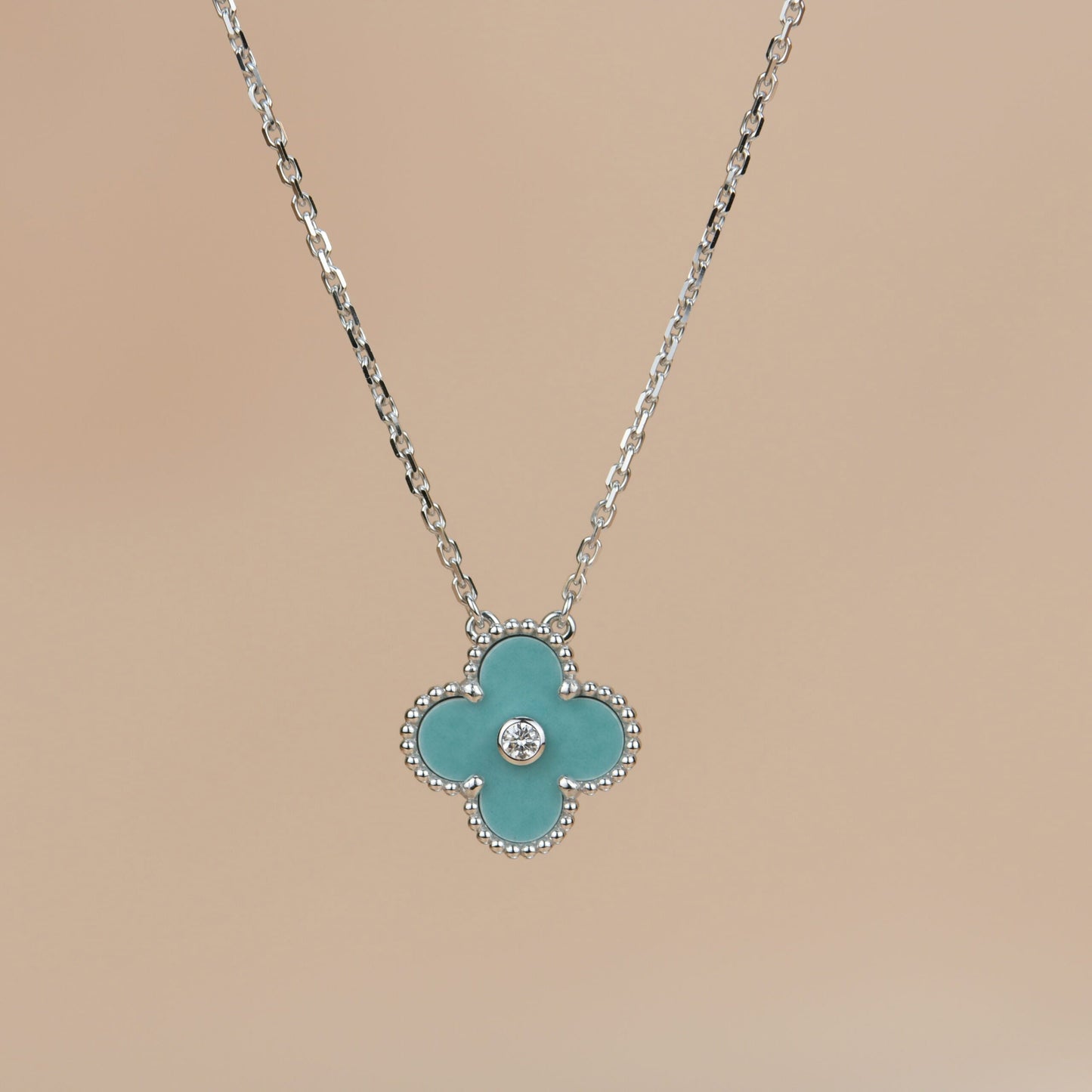 [Aurora]CLOVER 15MM DIAMOND SVRES PORCELAIN  NECKLACE SILVER