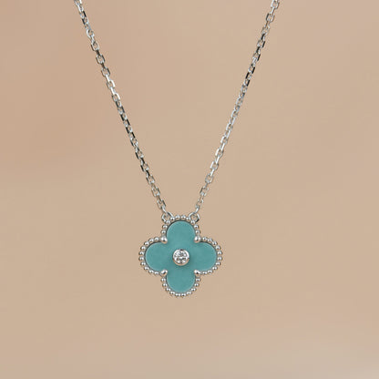 [Aurora]CLOVER 15MM DIAMOND SVRES PORCELAIN  NECKLACE SILVER