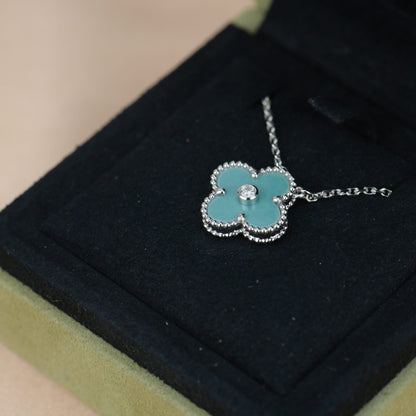 [Aurora]CLOVER 15MM DIAMOND SVRES PORCELAIN  NECKLACE SILVER