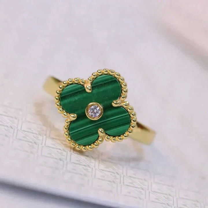 [Aurora]CLOVER MALACHITE RING GOLD DIAMOND