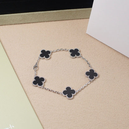 [Aurora]CLOVER 5 MOTIF ONYXS  BRACELET SILVER