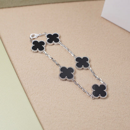 [Aurora]CLOVER 5 MOTIF ONYXS  BRACELET SILVER