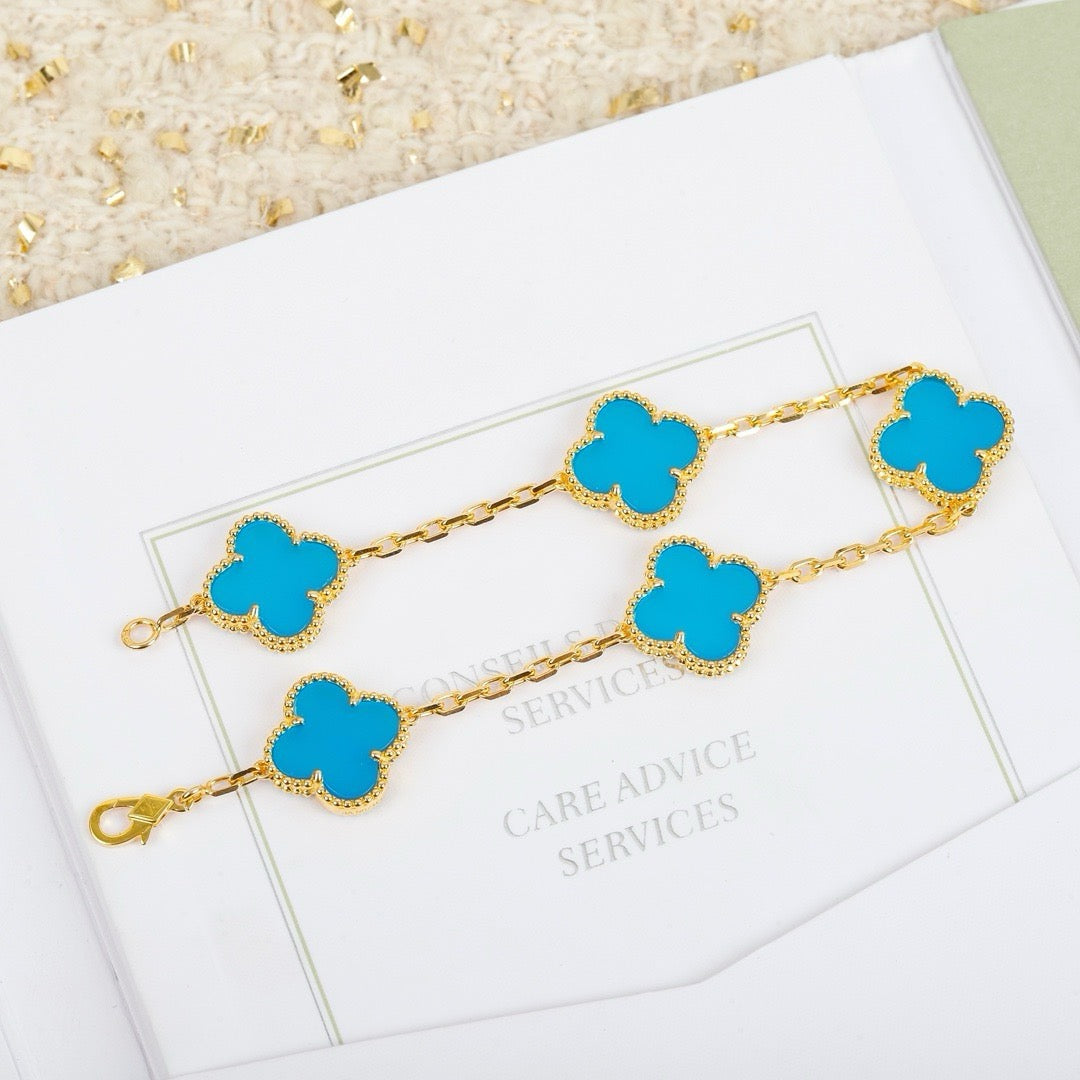 [Aurora]CLOVER 5 MOTIFS TURQUOISE BRACELET
