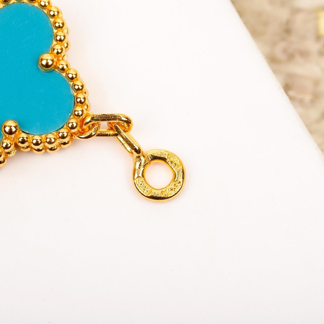 [Aurora]CLOVER 5 MOTIF TURQUOISE DIAMOND GOLD BRACELET