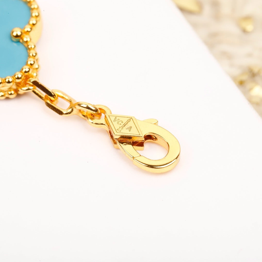[Aurora]CLOVER 5 MOTIF TURQUOISE DIAMOND GOLD BRACELET