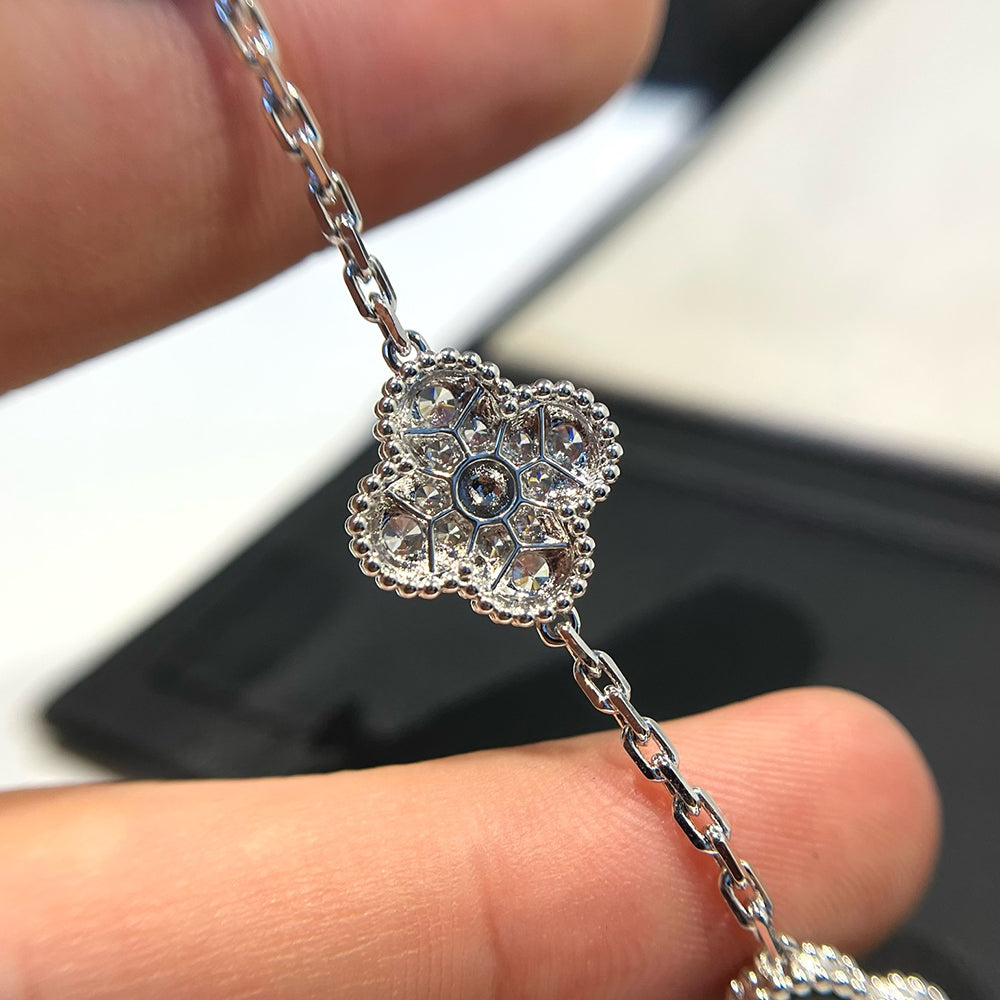 [Aurora]CLOVER 5 MOTIF ONYXS DIAMOND BRACELET SILVER
