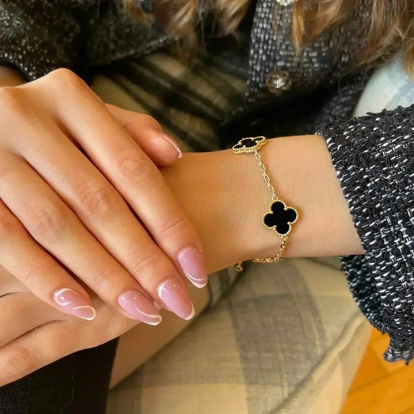 [Aurora]CLOVER  5 MOTIFS BLACK ONYX BRACELET
