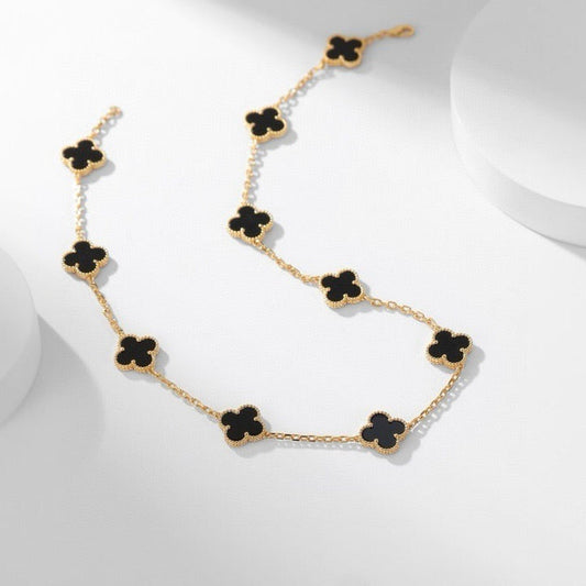[Aurora]CLOVER 10 MOTIFS ONYX NECKLACE