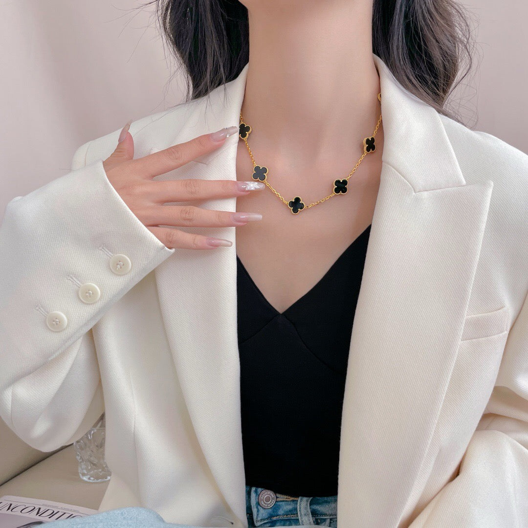 [Aurora]CLOVER 10 MOTIFS ONYX NECKLACE