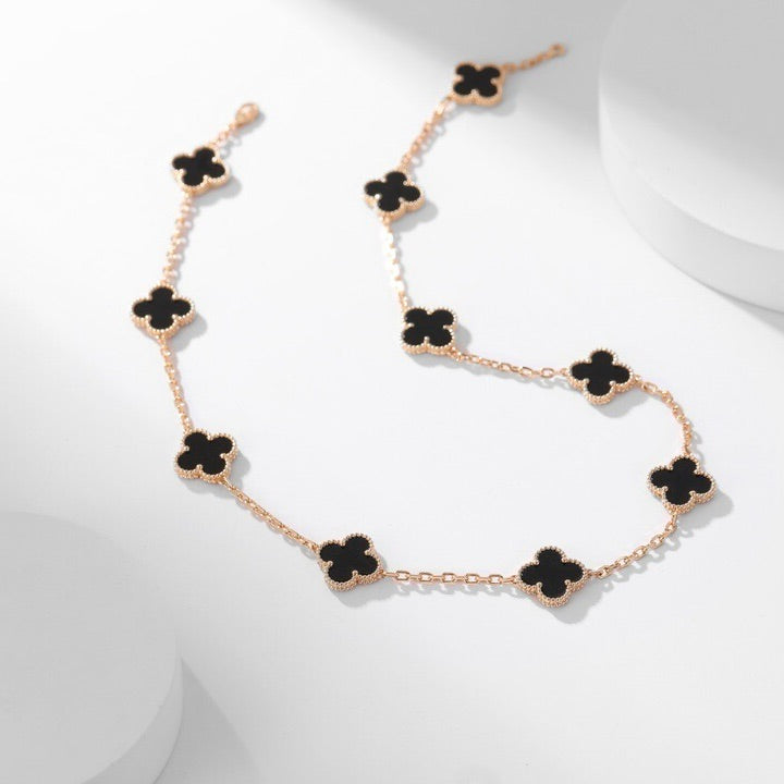 [Aurora]CLOVER 10 MOTIFS ONYX NECKLACE