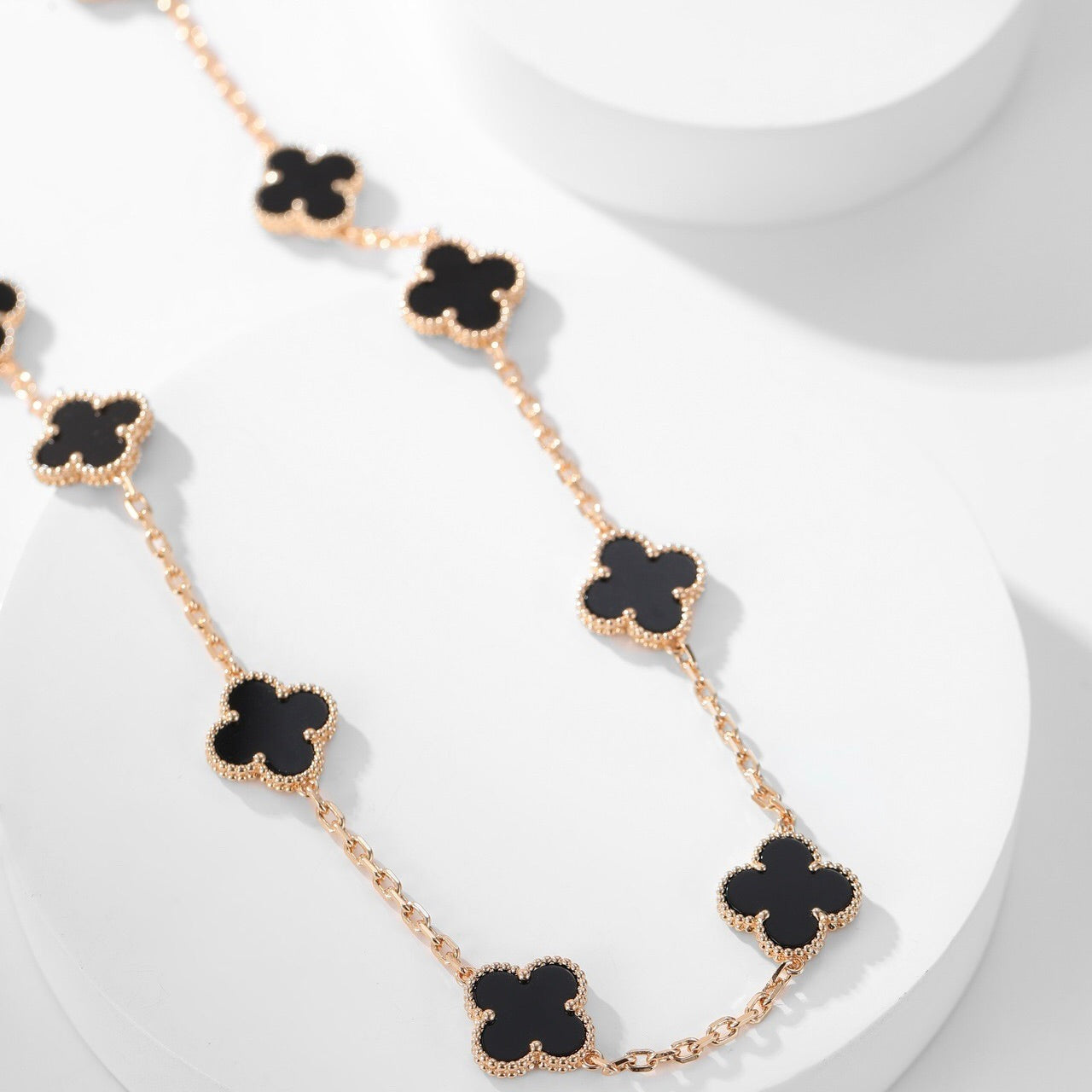 [Aurora]CLOVER 10 MOTIFS ONYX NECKLACE